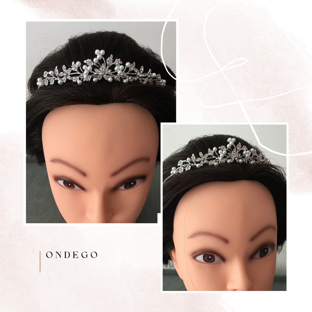 Perlen Strass Diadem Silber – eleganter Haarschmuck mit Ösen für Hochzeit & Braut | ONDEGO®