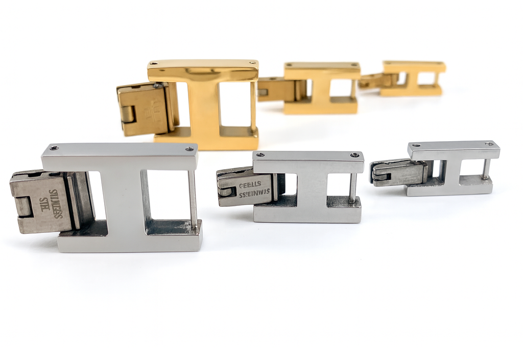 316L Edelstahl Verlängerung – Klappverschluss Zwischenstück für Herren Armband, Uhr & Kette | Silber/Gold/Schwarz | ONDEGO®