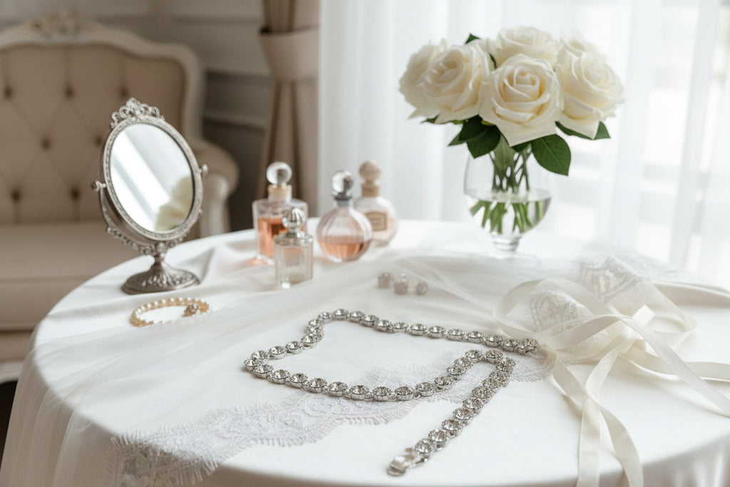 edler-brautguertel-in-silberoptik-mit-kristallbesatz-und-cremefarbenem-satinband