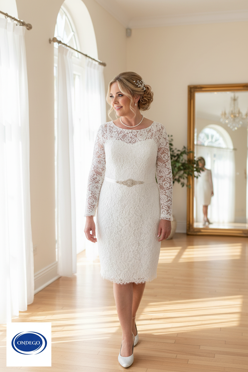 CURVY 3/4 Ivory Brautkleid – Figurbetontes Spitzen-Hochzeitskleid für Standesamt & Strandhochzeit | ONDEGO®