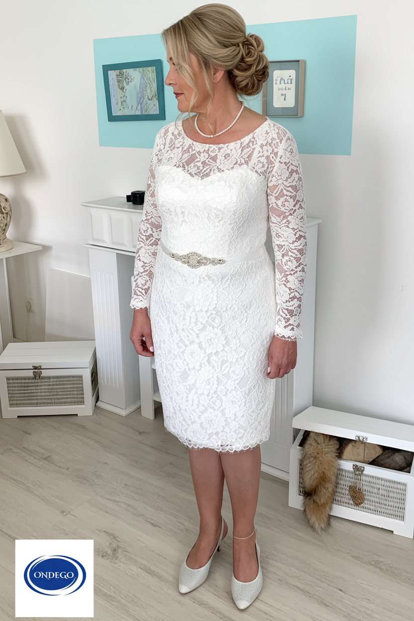 CURVY 3/4 Ivory Brautkleid – Figurbetontes Spitzen-Hochzeitskleid für Standesamt & Strandhochzeit | ONDEGO®