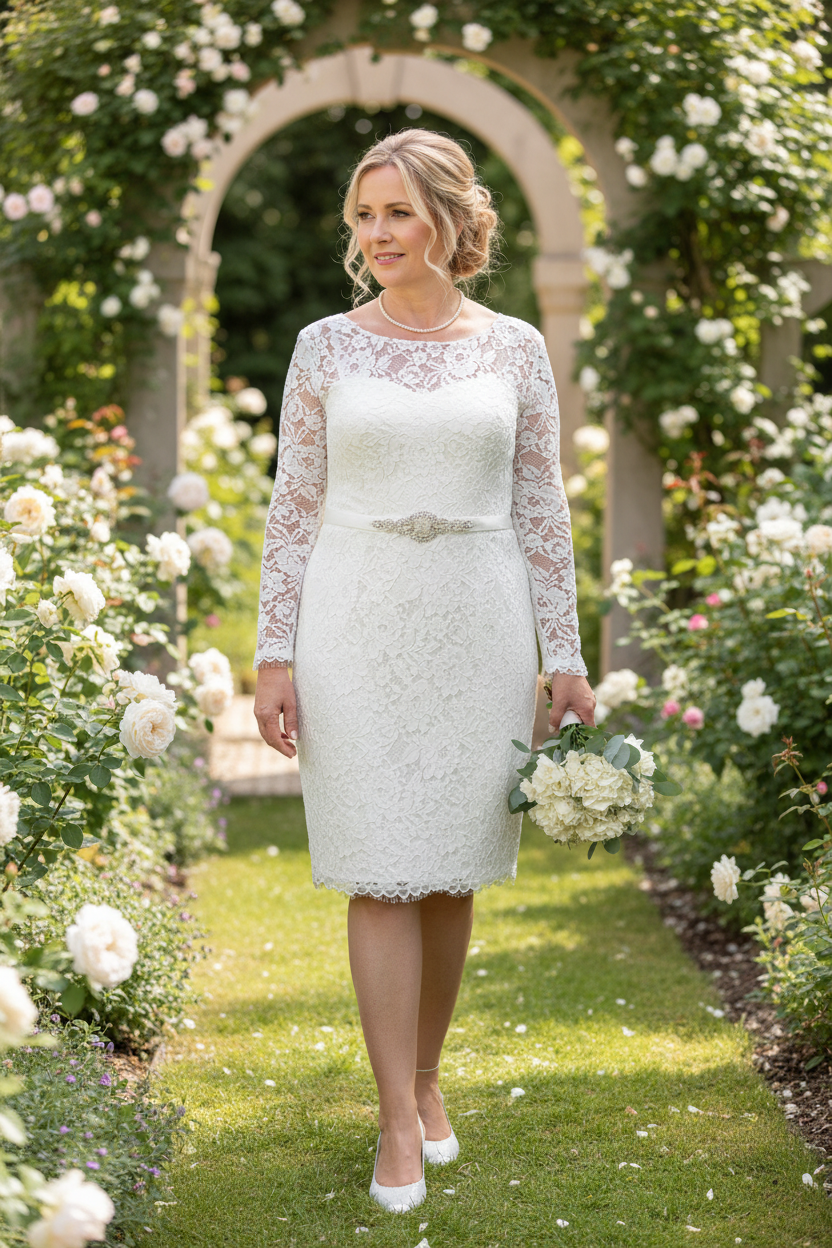 CURVY 3/4 Ivory Brautkleid – Figurbetontes Spitzen-Hochzeitskleid für Standesamt & Strandhochzeit | ONDEGO®