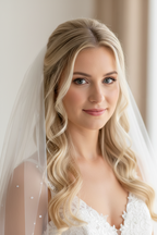 KURZ 75 cm Strass Brautschleier – 1-lagig | Ivory (Elfenbein) | mit Kamm | ONDEGO®