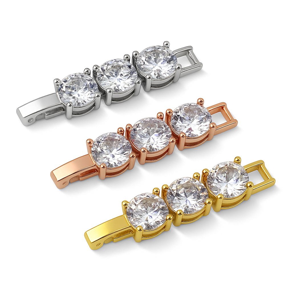 Zirkonia Verlängerung – Klappverschluss Zwischenstück für Kette & Armband, 3,2 cm, Silber/Gold/Roségold | ONDEGO®