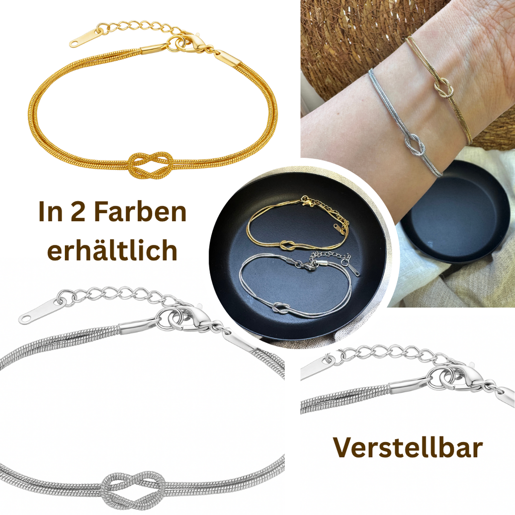 Freundschaftsarmband „Knoten“ – Edelstahl, wasserfest, Geschenkbox, Gold/Silber | ONDEGO®
