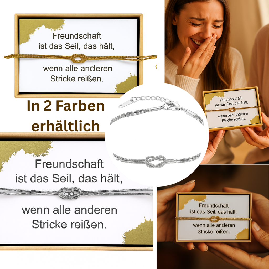 Freundschaftsarmband „Knoten“ – Edelstahl, wasserfest, Geschenkbox, Gold/Silber | ONDEGO®