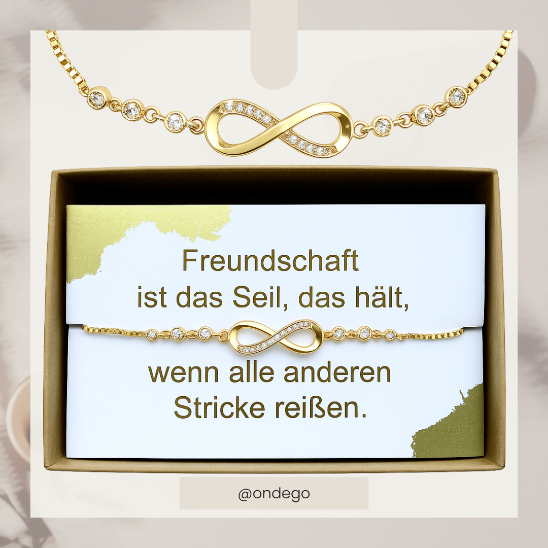 Infinity Armband – verstellbar (Zugverschluss), Strass, Silber/Gold/Roségold, Geschenkbox | ONDEGO®