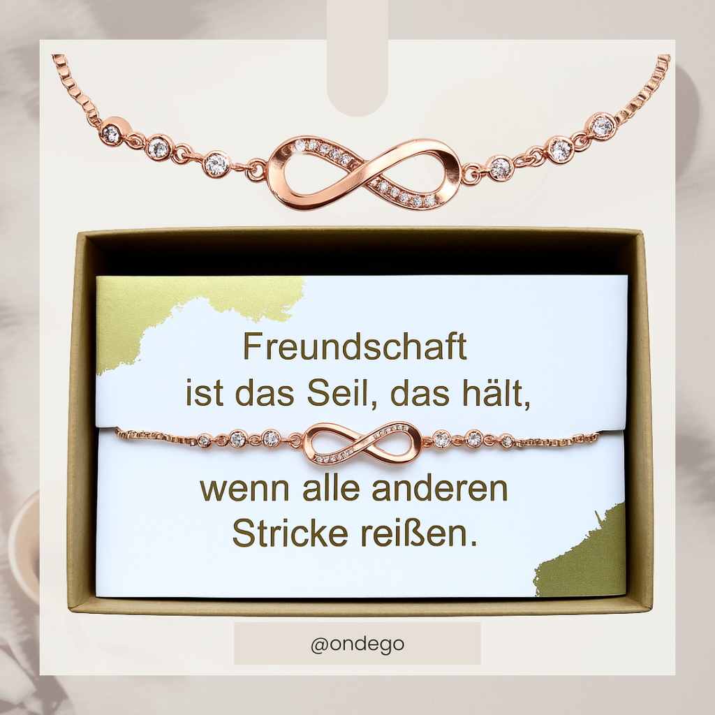 Infinity Armband – verstellbar (Zugverschluss), Strass, Silber/Gold/Roségold, Geschenkbox | ONDEGO®