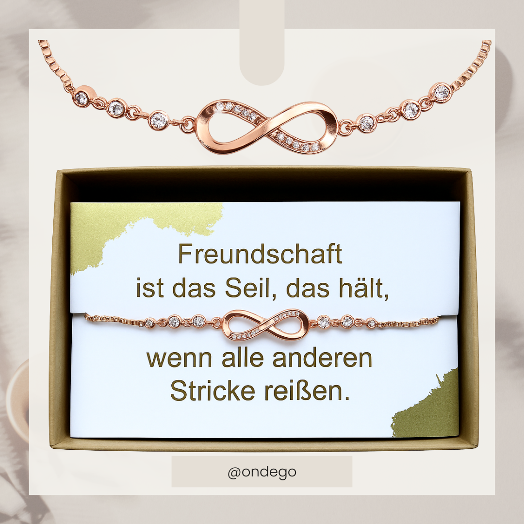 Infinity Armband – verstellbar (Zugverschluss), Strass, Silber/Gold/Roségold, Geschenkbox | ONDEGO®