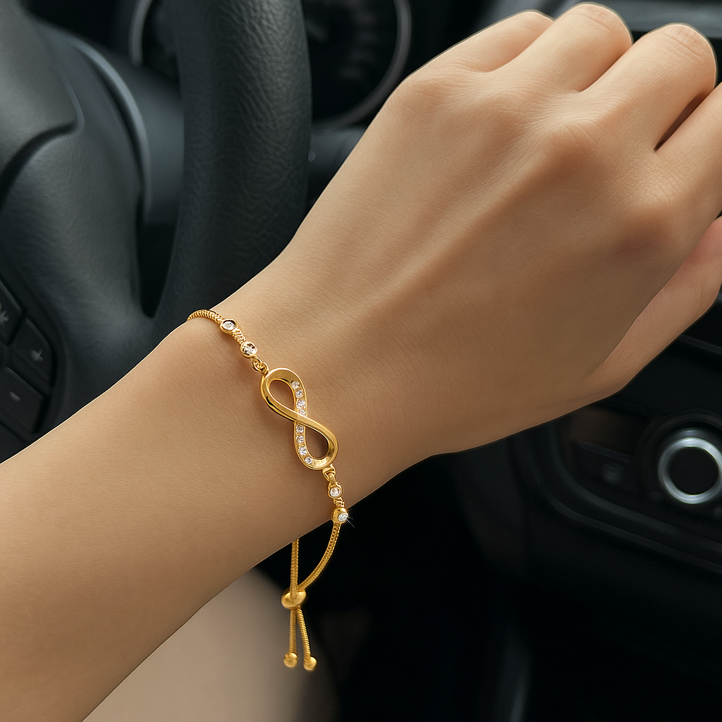 Infinity Armband – verstellbar (Zugverschluss), Strass, Silber/Gold/Roségold, Geschenkbox | ONDEGO®