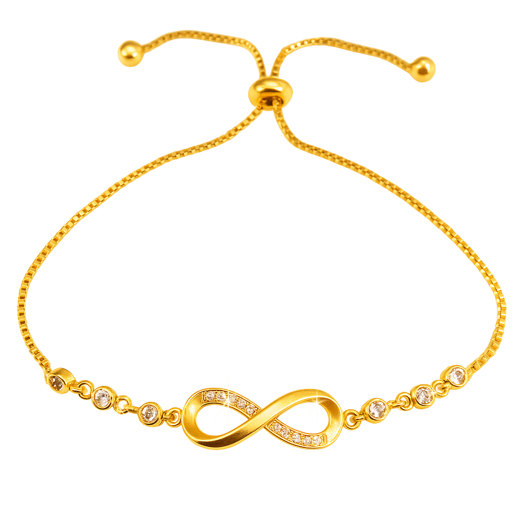 Infinity Armband – verstellbar (Zugverschluss), Strass, Silber/Gold/Roségold, Geschenkbox | ONDEGO®