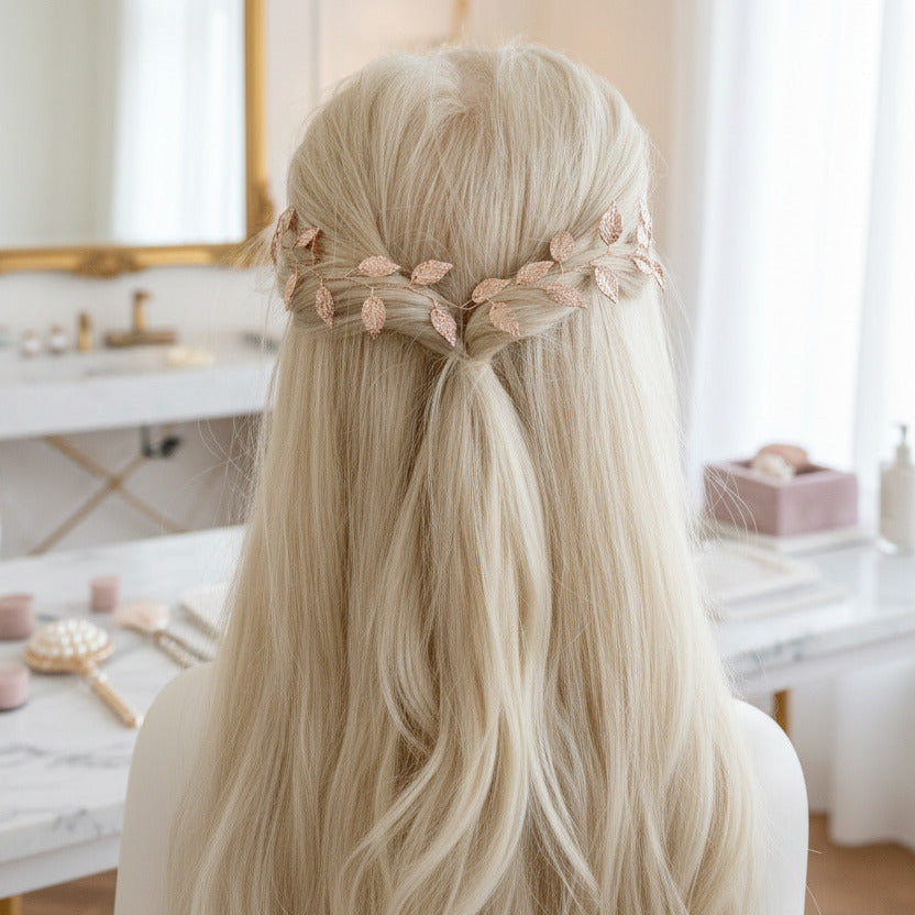 hochzeit-haarranke-blaetter-flechtfrisur
