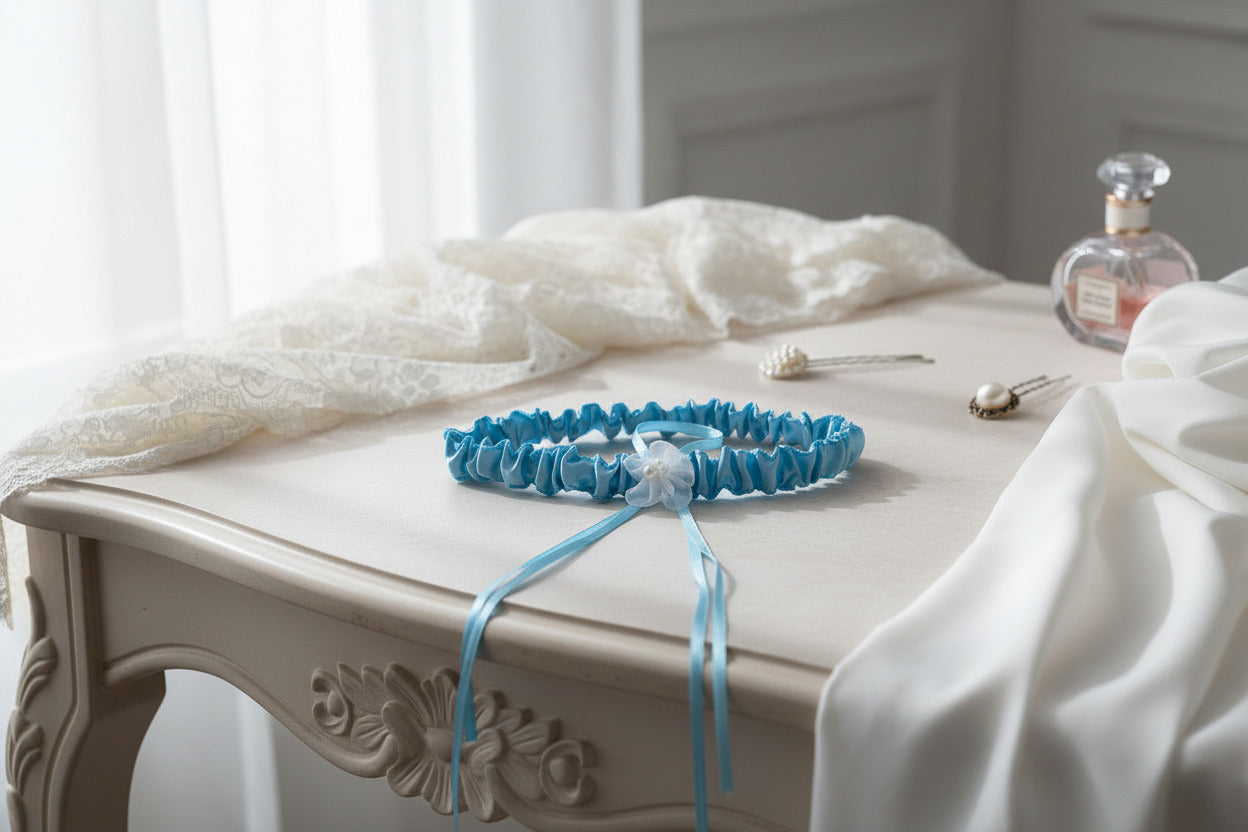 hochzeits-strumpfband-blau-satinband-perle-freigestellt