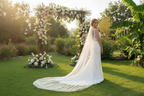 Zarte Glasschliffperlen 3 Meter Kathedrale Brautschleier – Ivory Elfenbein | ONDEGO®