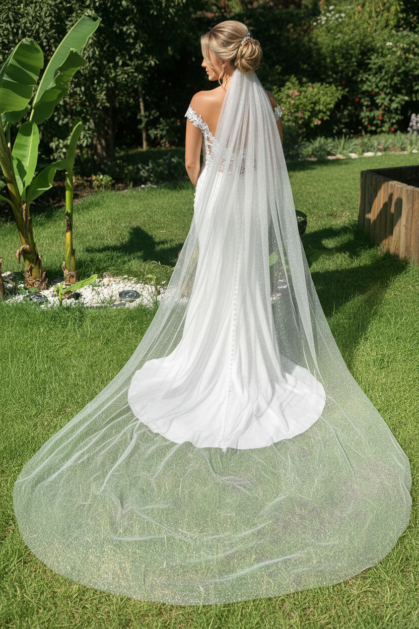 Glitzertüll Brautschleier Ivory 3 Meter – Extrem glitzernder Schleier für Kirche & Hochzeit | ONDEGO®