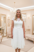 CURVY 3/4 Ivory Brautkleid – Spitze im 50er-Jahre-Stil für Standesamt & Strandhochzeit | Größen 42–54 | ONDEGO®