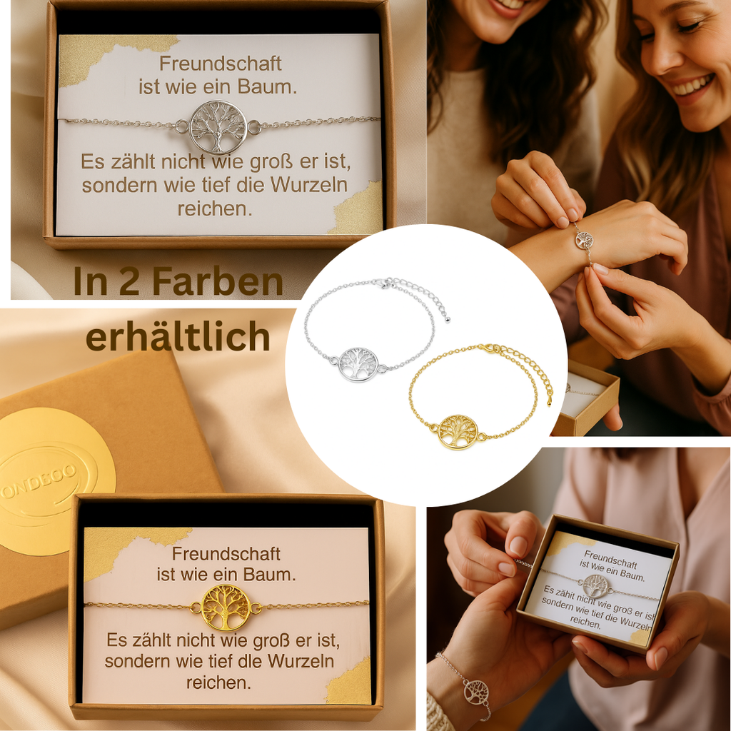 Freundschaftsarmband „Lebensbaum“ – verstellbar, Geschenkbox, Gold/Silber | ONDEGO®