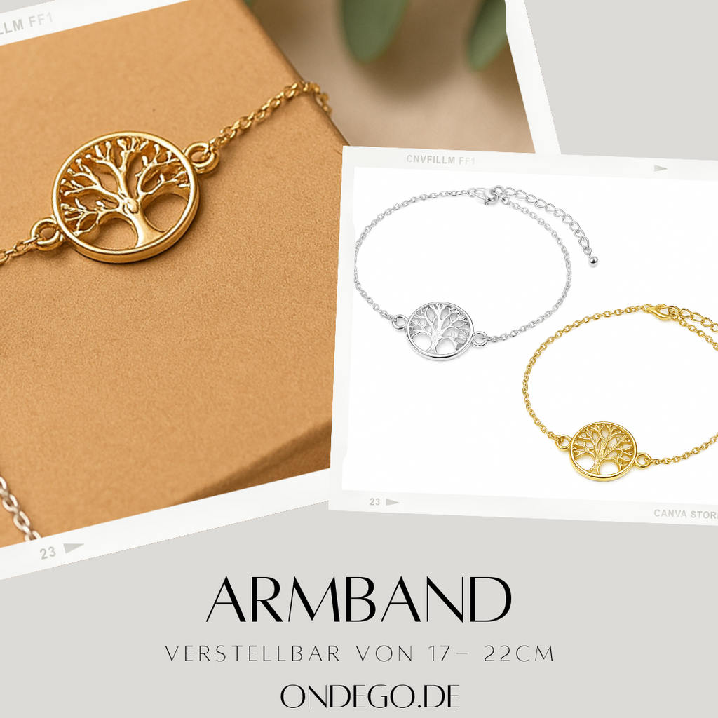 Freundschaftsarmband „Lebensbaum“ – verstellbar, Geschenkbox, Gold/Silber | ONDEGO®