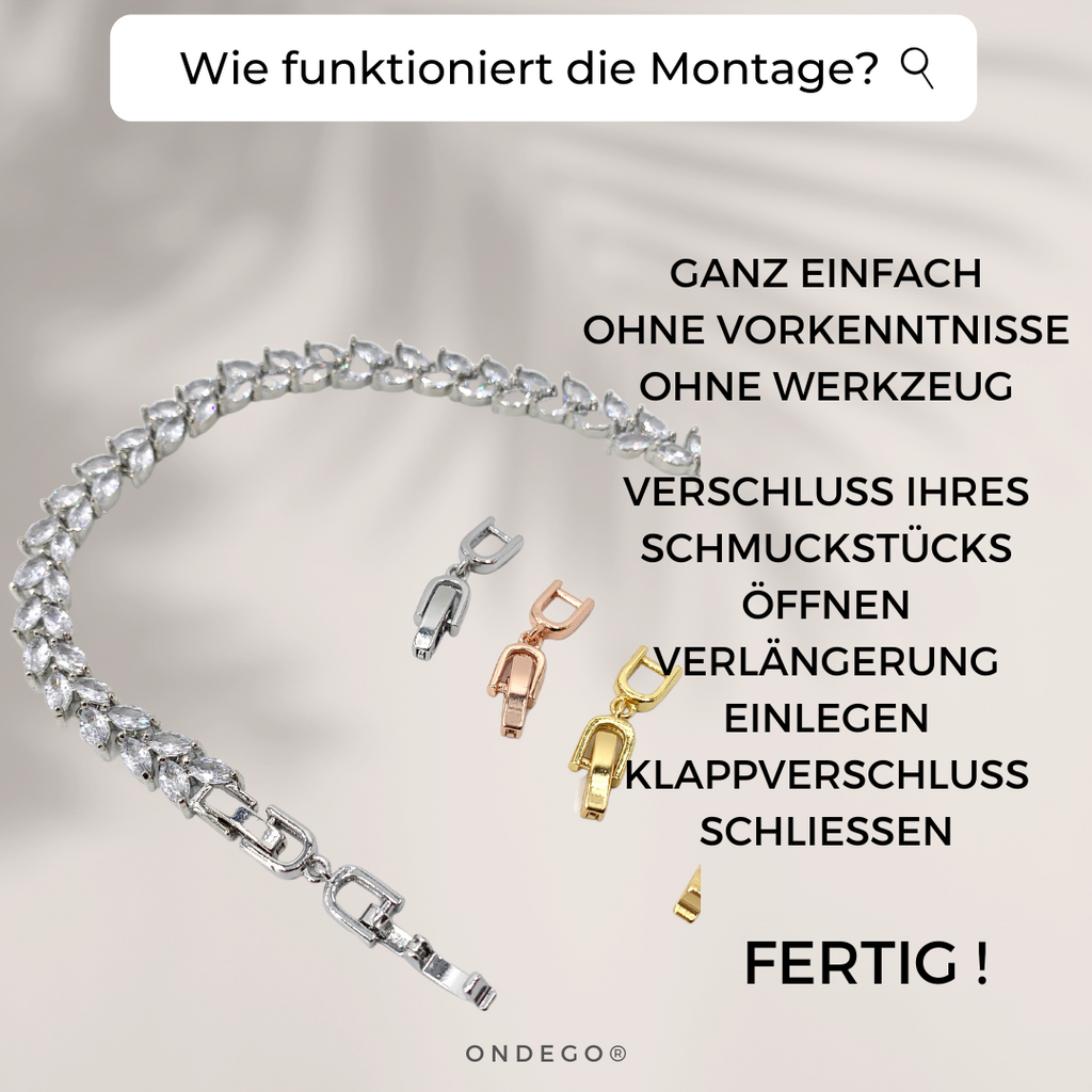 Schmuck Verlängerung – Klappverschluss Zwischenstück für Kette & Armband, Silber/Gold/Roségold | ONDEGO®