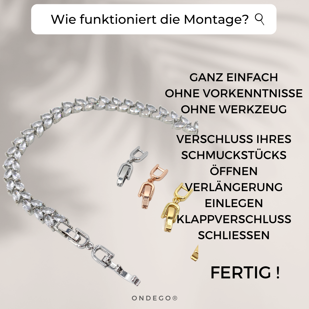 Schmuck Verlängerung – Klappverschluss Zwischenstück für Kette & Armband, Silber/Gold/Roségold | ONDEGO®