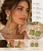 Ohrringe Damen Gold mit Schmucksteinen Grün & Ivory – Statement Ohrstecker 3,5 cm