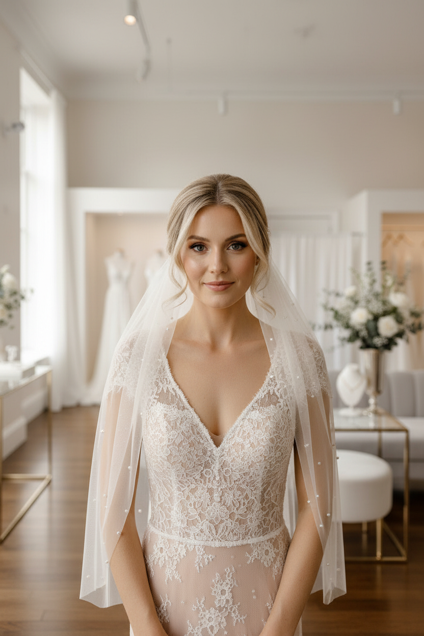 PERLEN Brautschleier 75 cm – 1-lagig | Ivory | mit Kamm | ONDEGO®