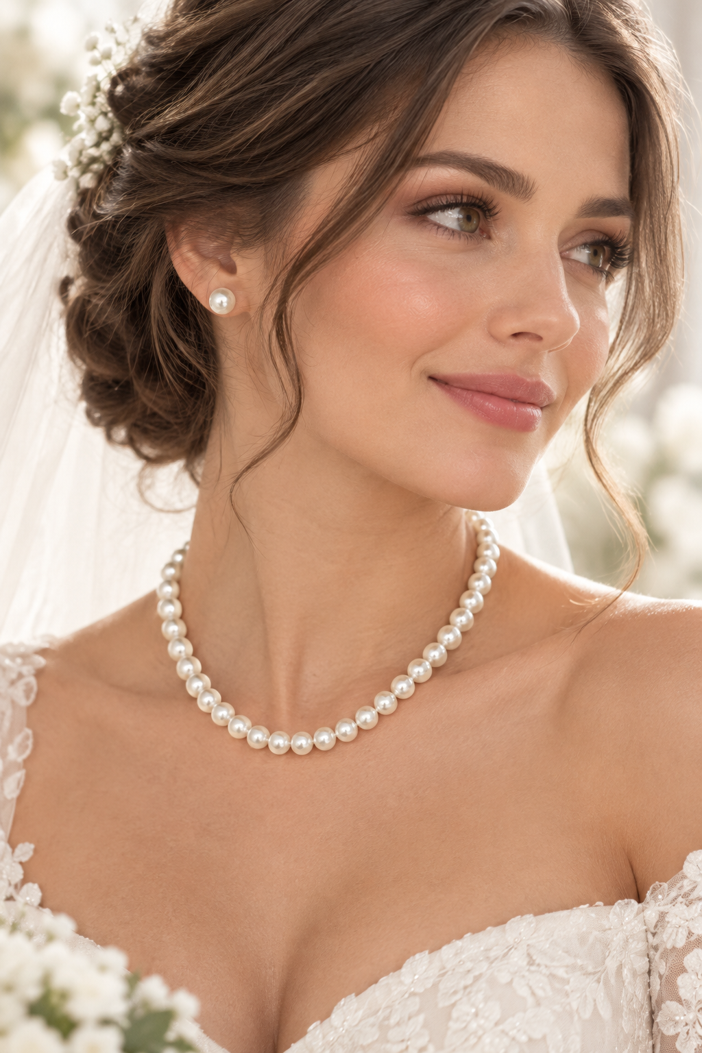 Brautschmuck Set Perlen Weiß – 2-teilig Kette & Ohrringe  | ONDEGO®
