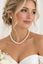 Brautschmuck Set Perlen Weiß – 2-teilig Kette & Ohrringe  | ONDEGO®