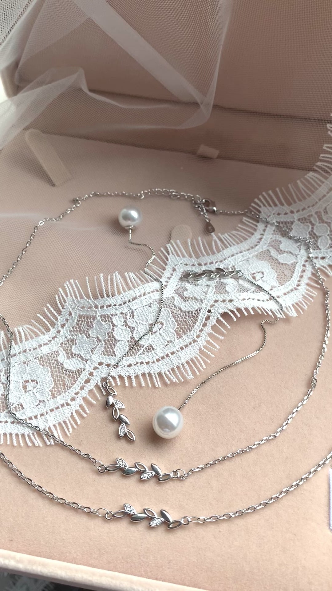 925 Silber Perlen Blätter Schmuckset – luxuriöses 3-teiliges Set mit Zirkonia | ONDEGO®