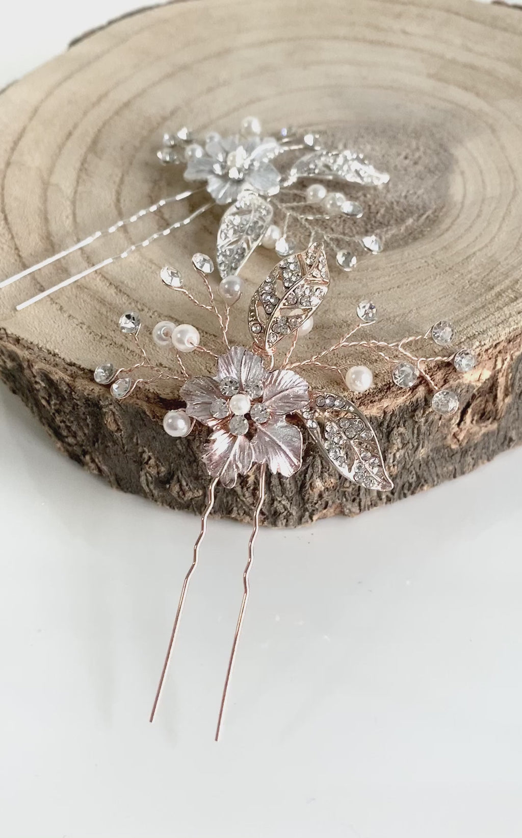 Elegante Haarnadel Silber mit Strass & Blüte – Braut Haarschmuck für Hochzeit, Steckfrisuren & besondere Anlässe | ONDEGO®