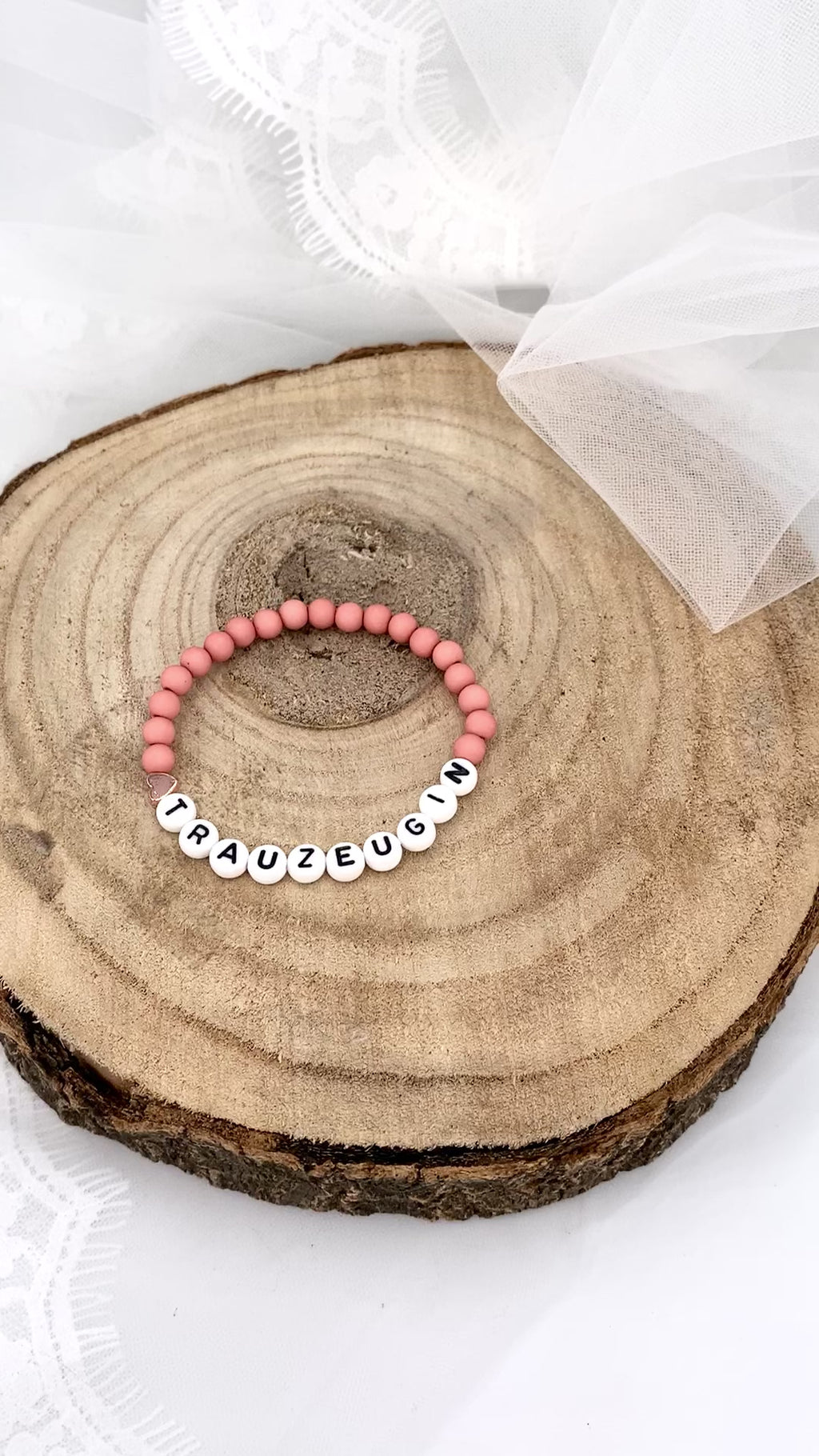 Trauzeugin Armband matt Altrosa mit Herz – Geschenk zur Hochzeit, Brautjungfer oder Freundin | ONDEGO®
