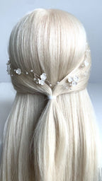 3D Haardraht Silber mit Blüten & Perlen – Brautschmuck Haarschmuck Hochzeit Ivory – ONDEGO®