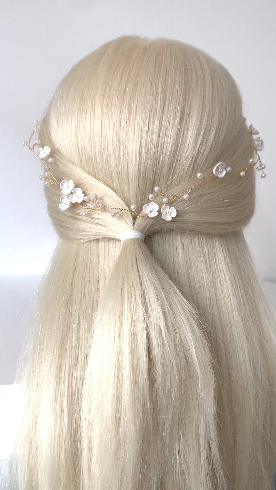 3D Haardraht Gold mit Blüten & Perlen – Brautschmuck Haarschmuck Hochzeit Ivory – ONDEGO®