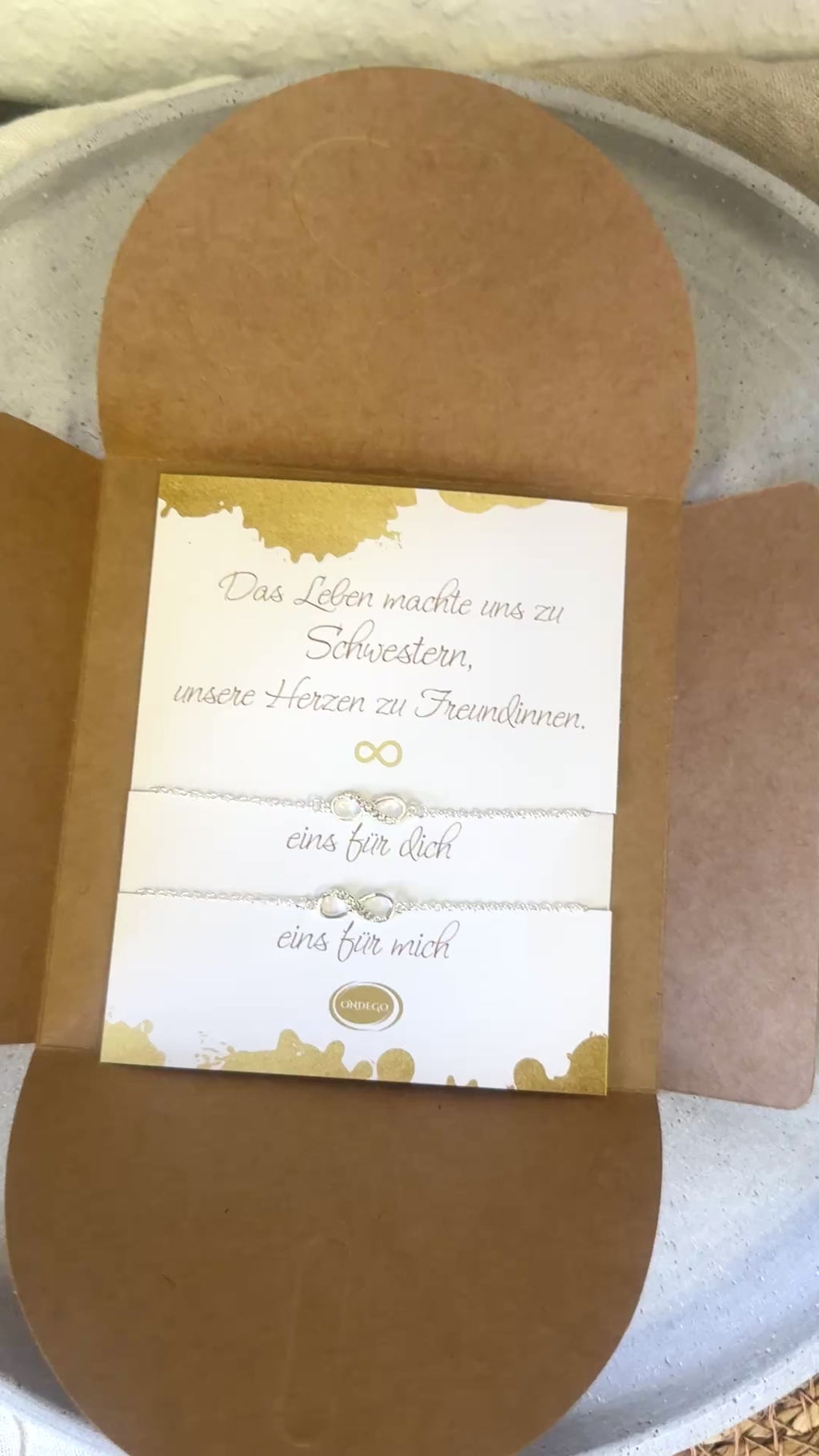 Infinity Armband Set „Schwestern“ – 2 Armbänder Silber/Gold, Strass, Karte & Umschlag | ONDEGO®