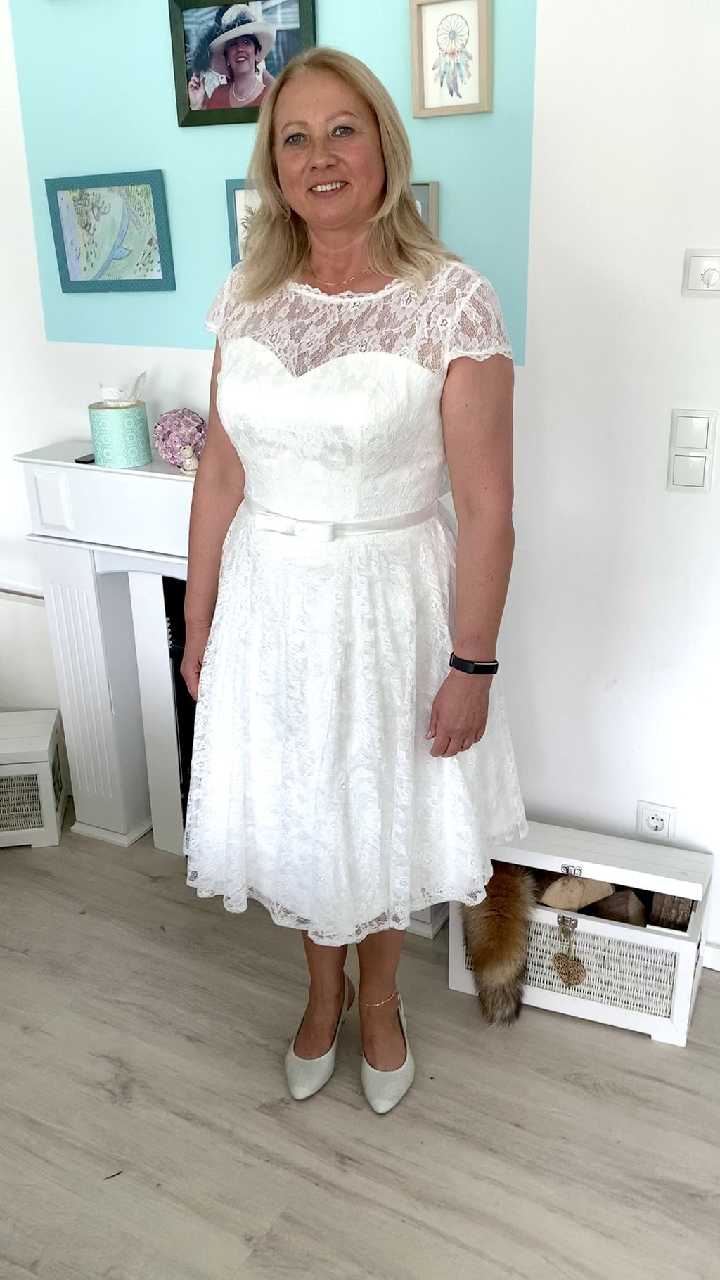 CURVY 3/4 Ivory Brautkleid – Spitze im 50er-Jahre-Stil für Standesamt & Strandhochzeit | Größen 42–54 | ONDEGO®