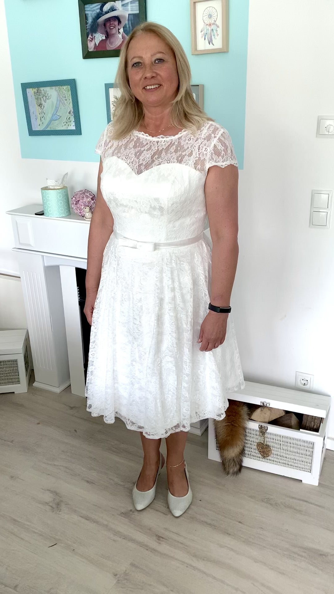 CURVY 3/4 Ivory Brautkleid – Spitze im 50er-Jahre-Stil für Standesamt & Strandhochzeit | Größen 42–54 | ONDEGO®