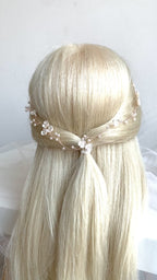 3D Haardraht Rosegold mit Blüten & Perlen – Brautschmuck Haarschmuck Hochzeit Blush Ivory – ONDEGO®