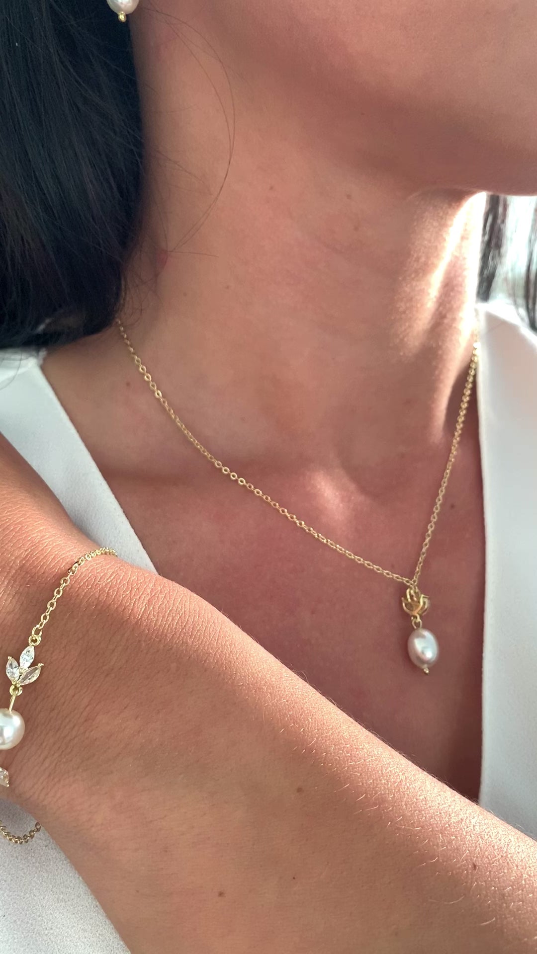 Perlen Schmuckset Gold – 3-teilig | Kette, Ohrringe & Armband | ONDEGO®