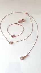 Rückenkette Schmuckset Roségold – 2in1 Halskette mit Rückenkettchen, Zirkonia, Ohrringe & Armband | Brautschmuck Hochzeit | ONDEGO®