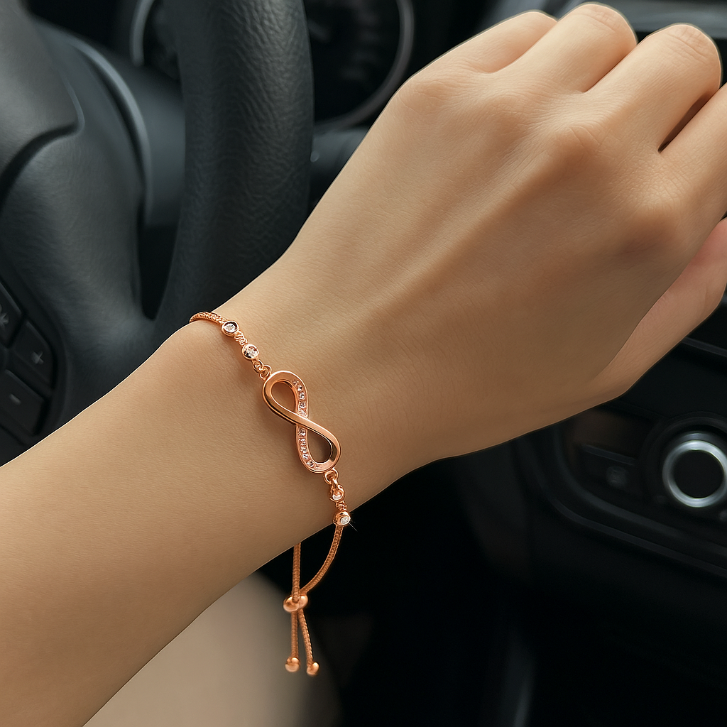 Infinity Armband – verstellbar (Zugverschluss), Strass, Silber/Gold/Roségold, Geschenkbox | ONDEGO®