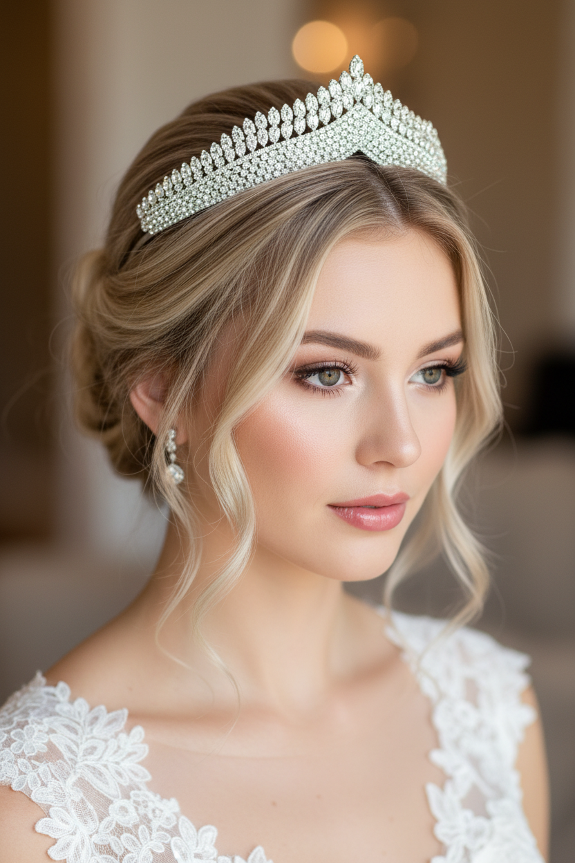XXL Silber Diadem – Glamouröse Strass-Tiara für Brautfrisur, Hochzeit & Ball | Große Krone mit königlichem Glanz| ONDEGO®