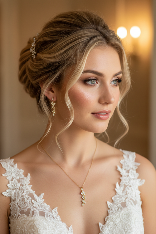 schmuckset-gold-braut-blätterdesign-collier-ohrringe