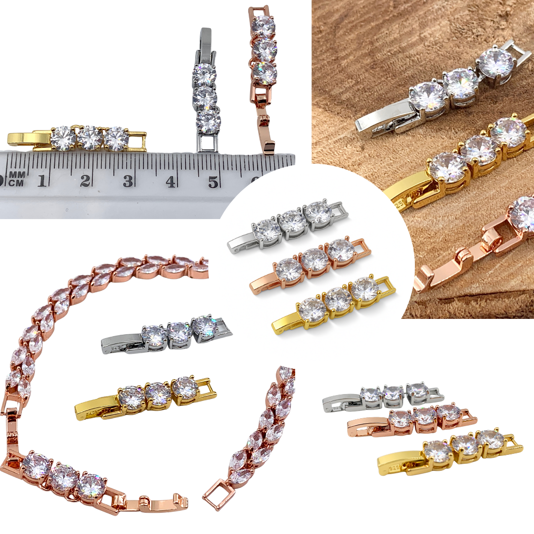 Zirkonia Verlängerung – Klappverschluss Zwischenstück für Kette & Armband, 3,2 cm, Silber/Gold/Roségold | ONDEGO®