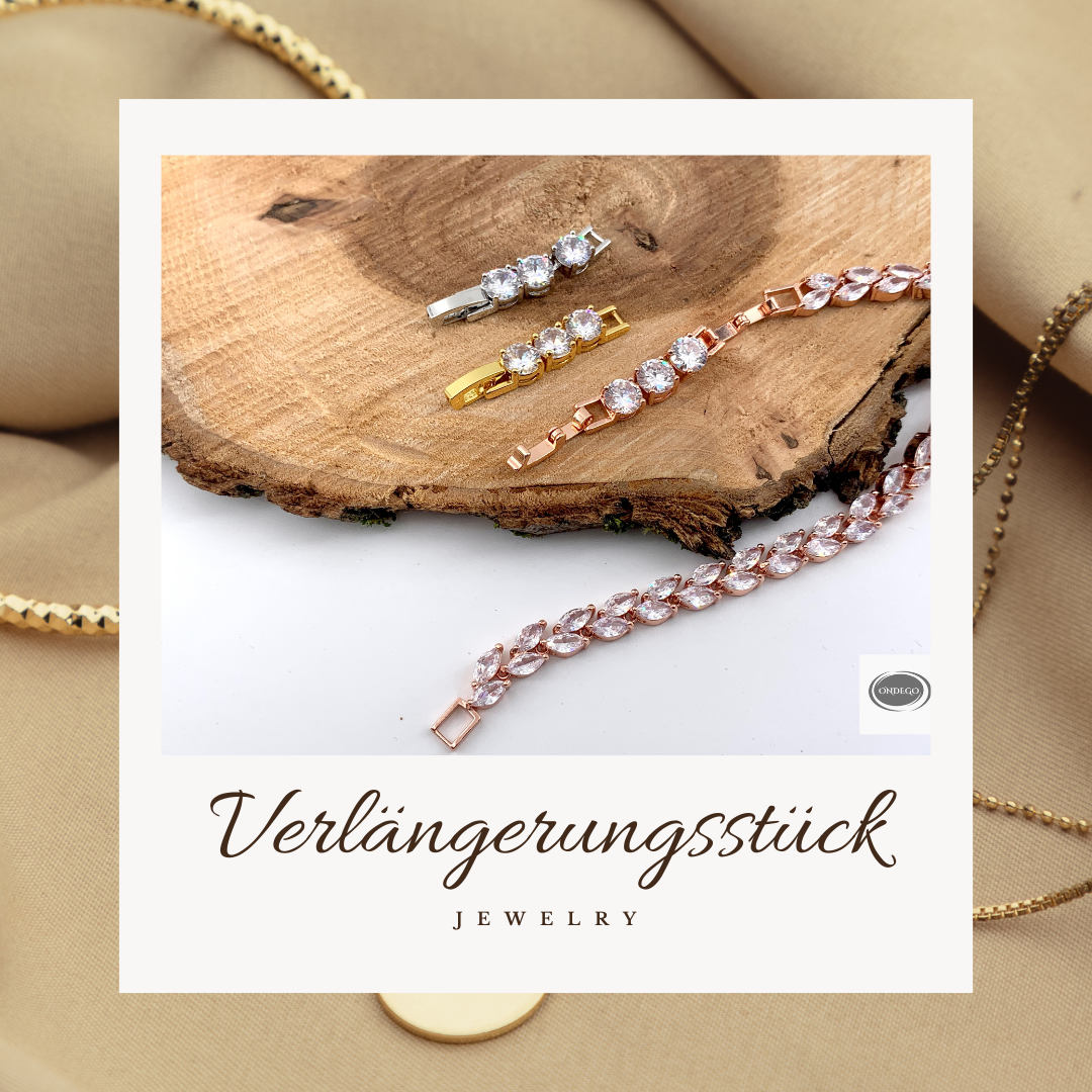 Zirkonia Verlängerung – Klappverschluss Zwischenstück für Kette & Armband, 3,2 cm, Silber/Gold/Roségold | ONDEGO®
