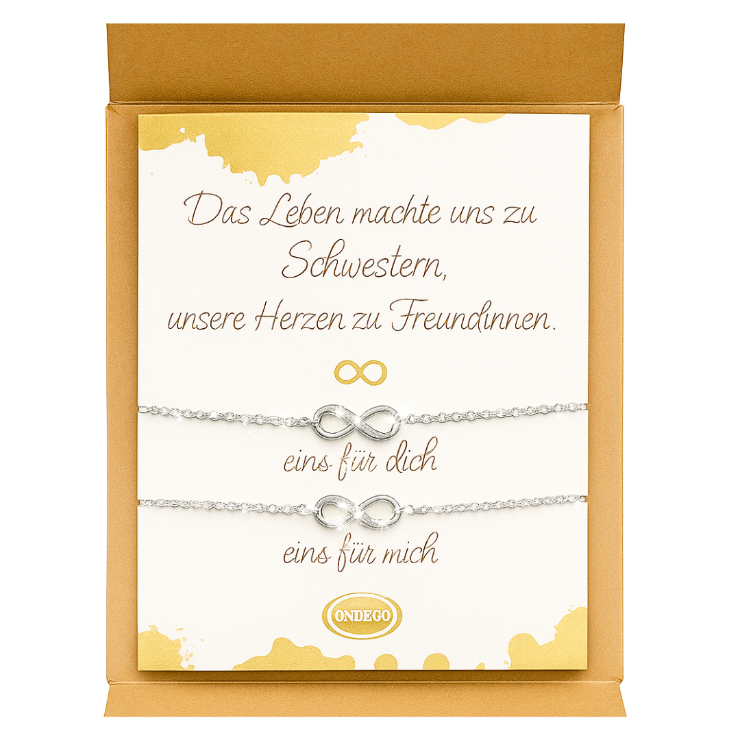 schwestern-armband-set-mit-infinity-symbol-eins-fuer-dich-eins-fuer-mich-geschenkbox-mit-spruchkarte-ondego-freundschaftsarmband