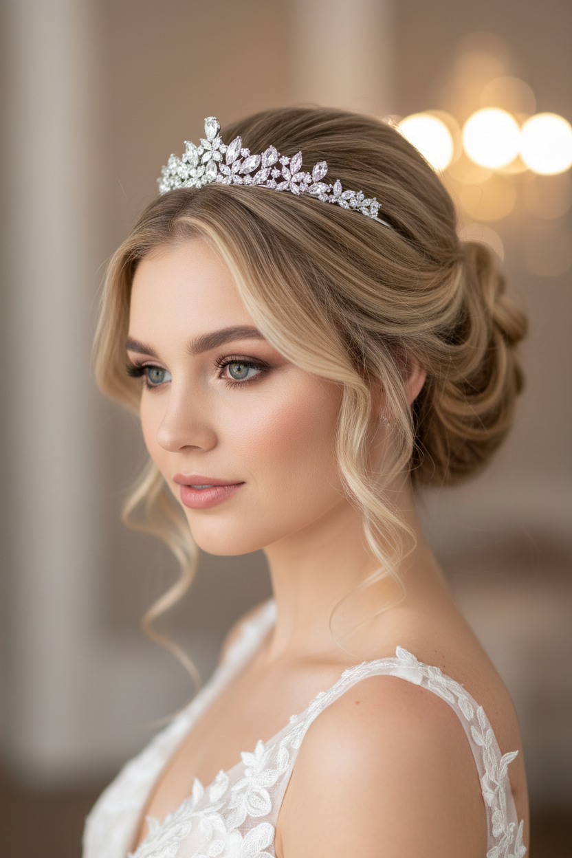Zirkonia Diadem AAA+ – Silber Tiara für Braut, Hochzeit Haarschmuck, edle Krone | ONDEGO®