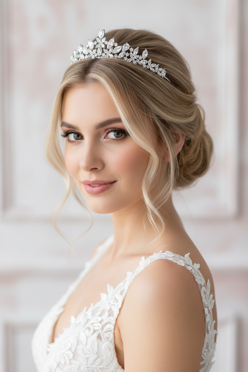 Zirkonia Diadem AAA+ – Silber Tiara für Braut, Hochzeit Haarschmuck, edle Krone | ONDEGO®