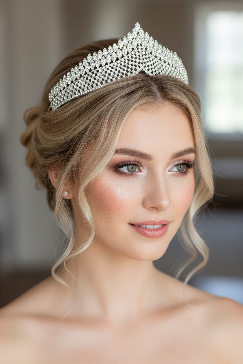 XXL Silber Diadem – Glamouröse Strass-Tiara für Brautfrisur, Hochzeit & Ball | Große Krone mit königlichem Glanz| ONDEGO®