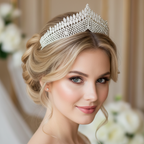 XXL Silber Diadem – Glamouröse Strass-Tiara für Brautfrisur, Hochzeit & Ball | Große Krone mit königlichem Glanz| ONDEGO®