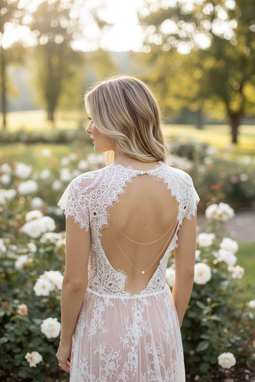 Perlen Rückenkette Silber – Süßwasserperle | Brautschmuck | ONDEGO®